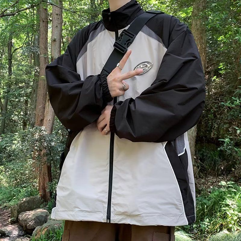 Contrast Color Sports Summer Youth Stand Collar Sun Protection Clothing_desvips.com