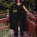 women's fashion solid color ribbon splicing short top wide-leg pants dress suit women_desvips.com