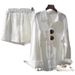 Women's Clothing White shirt linen suit loose large size cotton and linen shorts high-end texture long-sleeved shirt two-piece suit_desvips.com