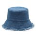 Japanese And Korean Style Vintage Frayed Edge Sun Protection Simple Washed Outdoor Versatile Denim Fisherman Hat_desvips.com
