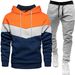 New Men's Three-Color Sweatshirt Sports Fashion Casual Spring Autumn Patchwork Hooded Top And Long Pants Two-Piece Set_desvips.com