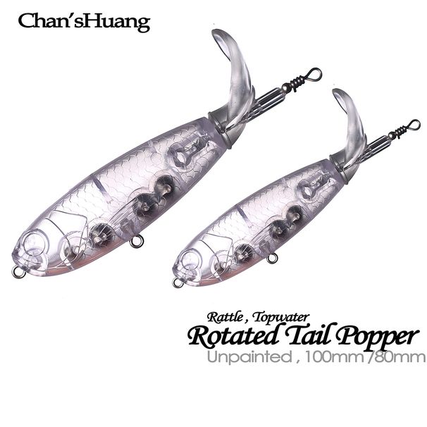 Chan’sHuang 20PCS Unpainted Blanks 8cm/10cm Topwater Rattle Rotated Tail Popper Spin Bait Artificial Fishing Lure Tackle_desvips.com