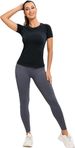Women's Workout Tops Yoga Short Sleeve Solid Spandex/Nylon Seamless Gym Shirts_desvips.com