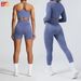 Women's High-Waisted Seamless Fitness Suit Sand Washed Sportswear Yoga Outerwear European American Style_desvips.com