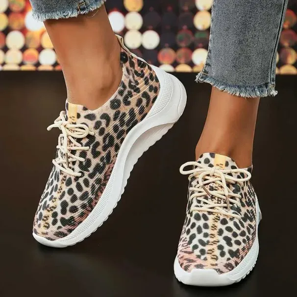 Fi Leopard Knitted Autumn Slide Walking Womens Lightweight Casual Sports Shoes Plus Size M241029_desvips.com