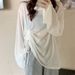 Factory Direct Sale Thin Women's Summer New Beach Long Sleeve Sun Protection Loose Cover-Up Drawstring Top Air_desvips.com