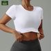 New Round Neck Yoga Sexy Navel Tight Sports Short Sleeve Women Quick Dry Fitness Wear T-shirt_desvips.com