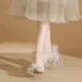 The New Style Sparkles The Pearl Chain Crystal Shoe Large Size Feeg High-heeled Shoes_desvips.com