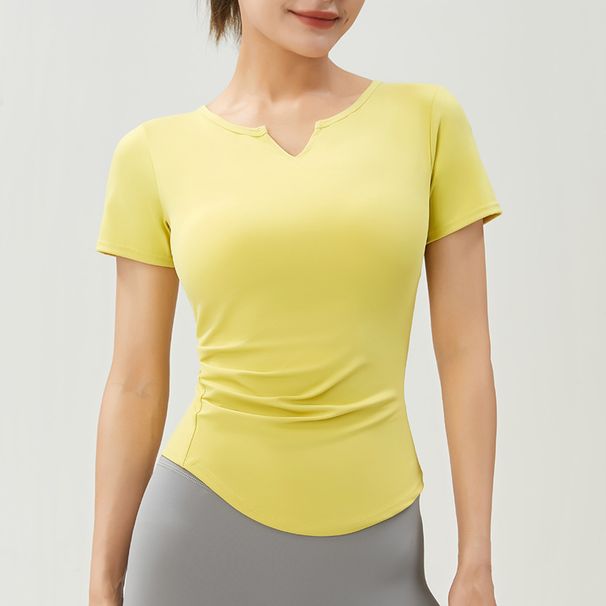 2023 New Model Women's Yoga With Chest Pads, Short Sleeve T-Shirt, V-Neck, Barely-there Feel, Tight-fitting Sports Top_desvips.com