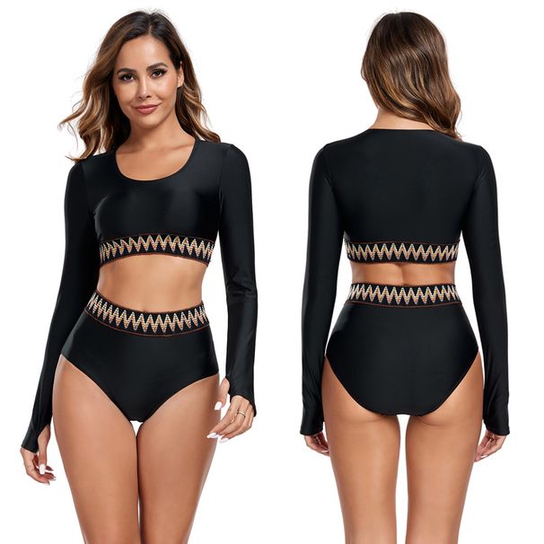 Women's Long Sleeve High Waist Bikini Set - UPF 50+ Surfing & Diving Rashguard With Adjustable Straps Sexy Cutout Design For Beach & Pool_desvips.com
