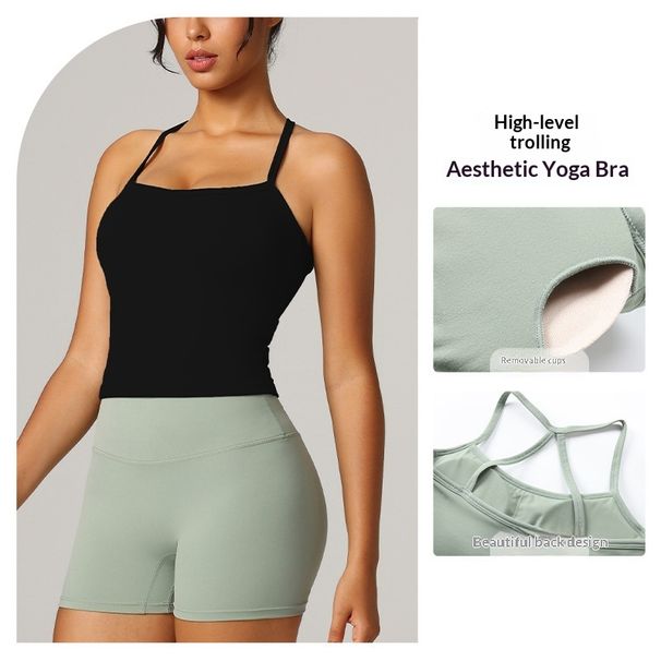 European And American Cross-border Sports Underwear Women's Beauty Back With Chest Pad Yoga Clothes Pilates Suspender Bra Foreign Trade_desvips.com