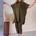Women's round neck bat shirt large size loose sweater casual two-piece set_desvips.com