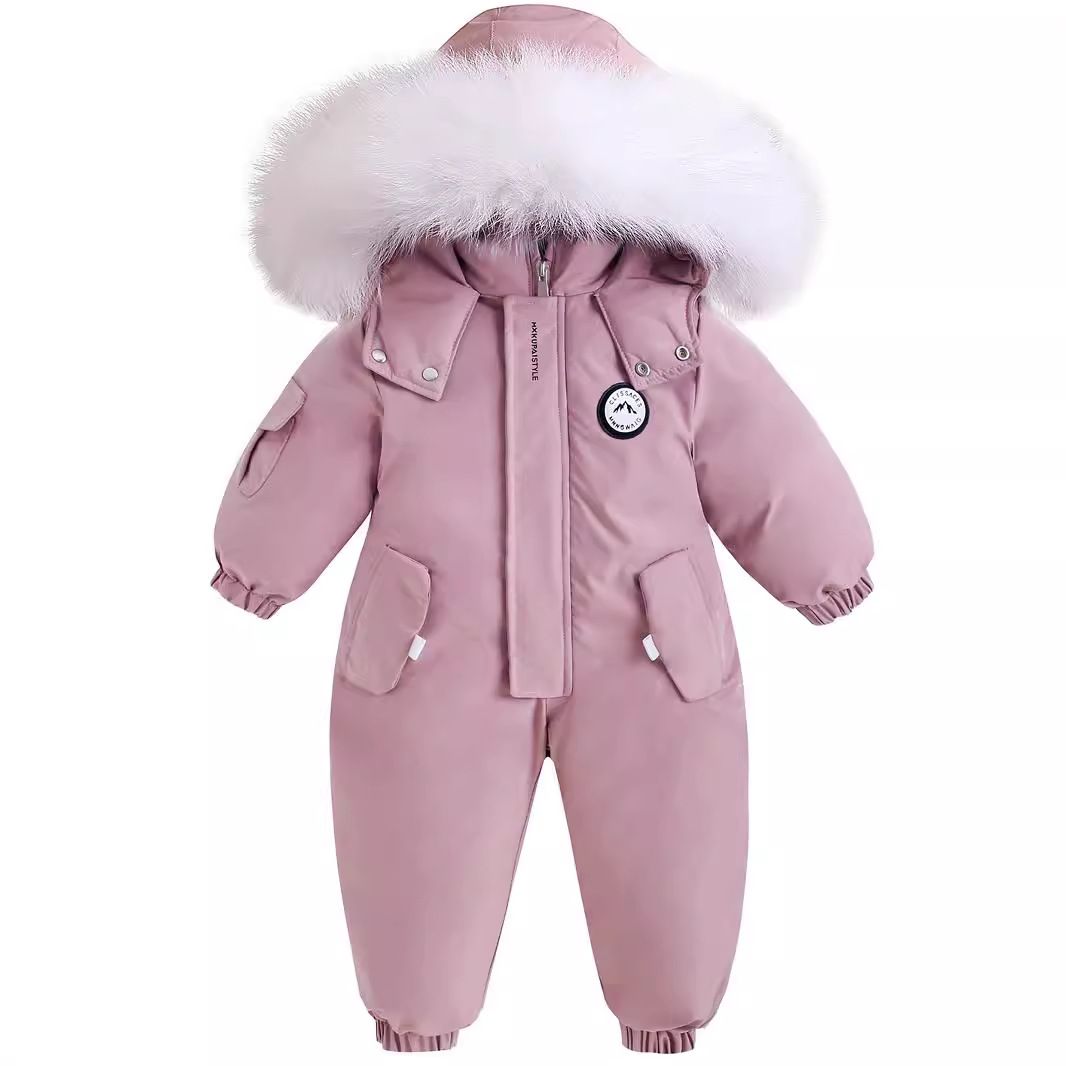 Warm Baby Winter Snowsuit - Soft Cotton Full-Body Romper With Hood For Outdoor Play & Skiing (80-120cm, Unisex, Blue/White/Pink)_desvips.com