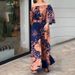 Women's Clothing Two piece Summer New Casual Printed Off shoulder Wide leg Pants Set_desvips.com