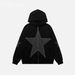Street oversized loose fitting women's pentagonal star patch embroidered printed hoodie personality zipper sweater men's_desvips.com