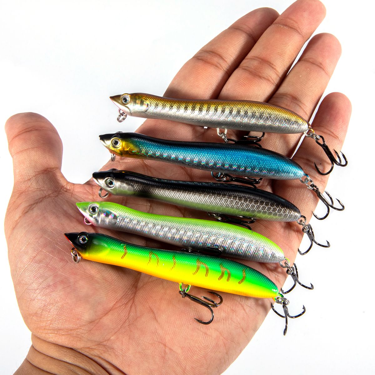 5pcs Stickbait Fishing Lure 84mm 6g Popper Hard Bait Surface Floating Lures Wobbler Laser Scale For Long Casting Saltwater Bass_desvips.com