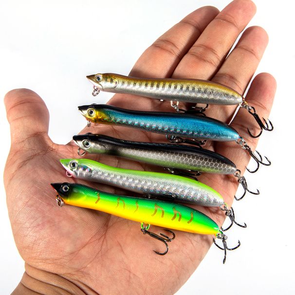 5pcs Stickbait Fishing Lure 84mm 6g Popper Hard Bait Surface Floating Lures Wobbler Laser Scale For Long Casting Saltwater Bass_desvips.com