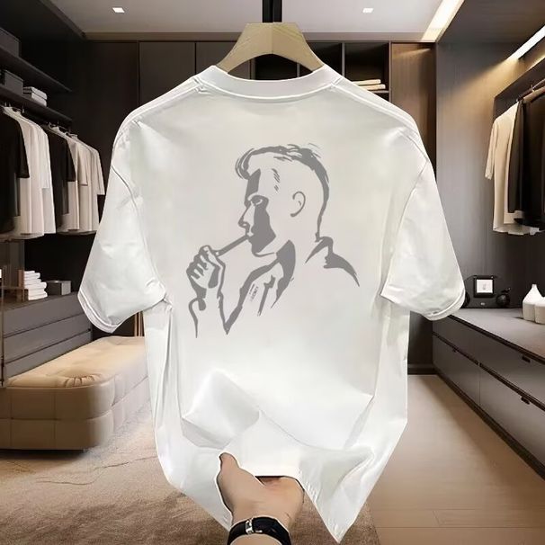Men's Artistic Figure Print T-Shirt, Short Sleeve Crew Neck Casual Tee With Stylish Back Graphic, Breathable Cotton For Streetwear & Daherren-t-shirt_desvips.com