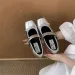 Wome's Square Toe New Style Bow Flats Ladies Ballet Sier Belt Buckle Footwear Elegat Fashio Mary Jae Shoes_desvips.com