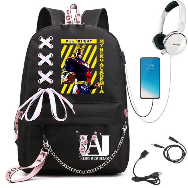 My Hero Academia Anime Print Student Backpack With Webbing Straps Girls School Bag Lightweight Casual Daypack_desvips.com