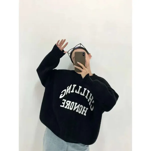 Dongdaemun Korean Style Round Neck Sweater For Women, New Spring And Autumn Design, Loose Fit, Slimming Oversize Top,_desvips.com
