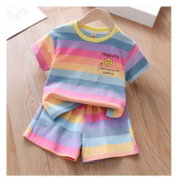 Girls' Short-Sleeve T-Shirt Sports 2023 Summer New Style Children's Casual Shorts Fashionable Two-Piece Set Trendy_desvips.com