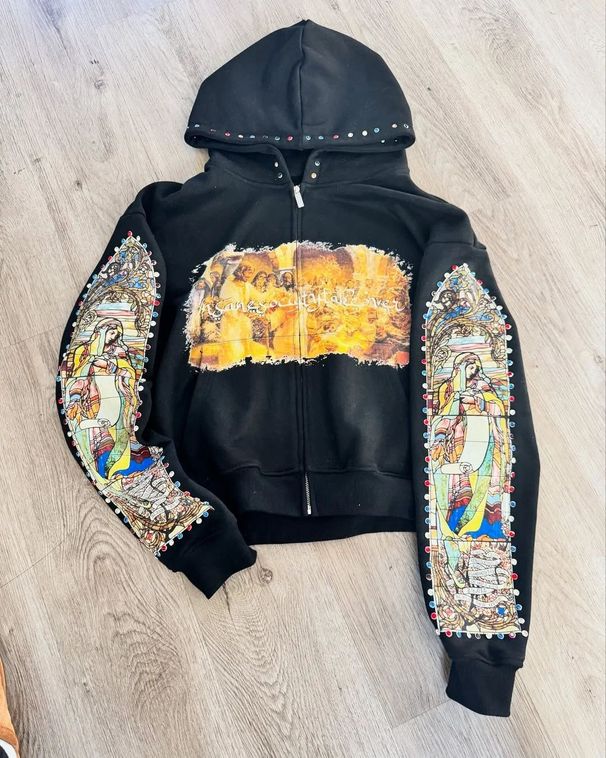2025 New Trendy Street Style Loose Hooded Saintess Print Sweatshirt Autumn Winter Zipper Jacket Top_desvips.com