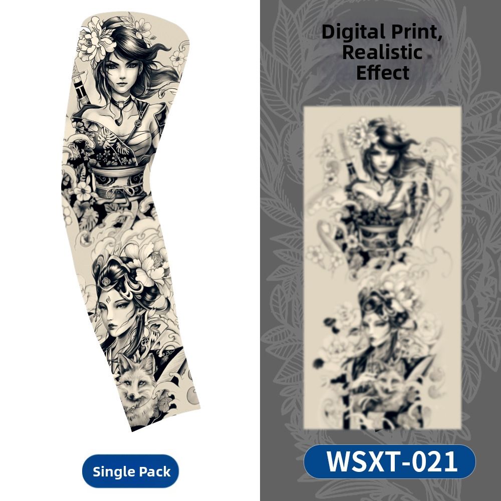 Breathable Quick Drying Simulated Printed Tattoo Arm Sleeves Sun Protection Outdoor Cycling Sports Fashion_desvips.com