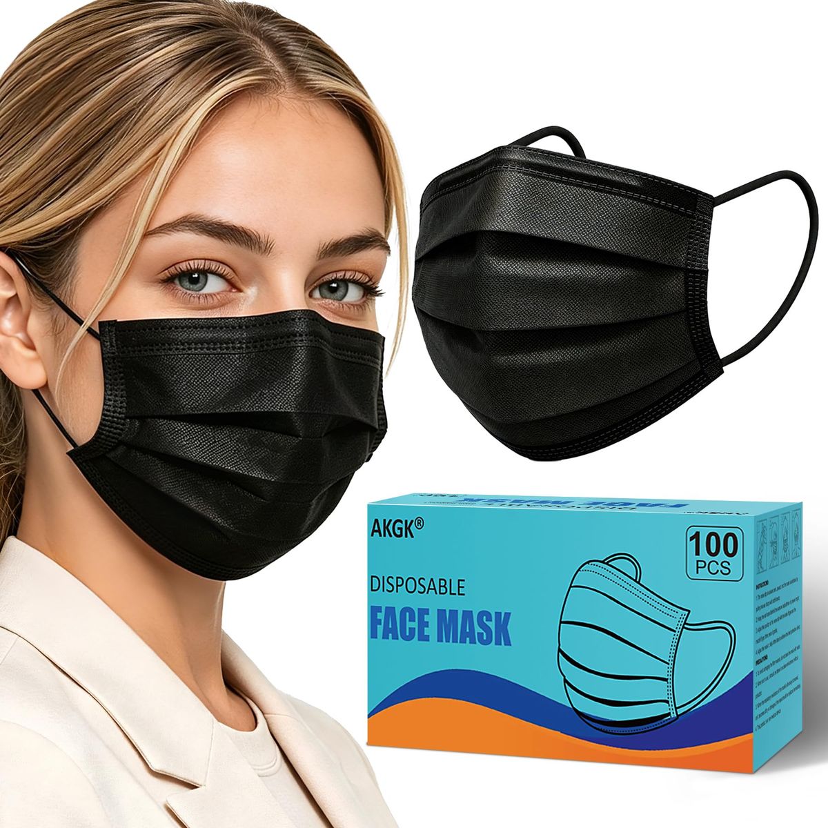 AKGK KN95 Face Mask 50 Pack, Breathable 5-Ply Protection, Black Cup Dust Safety Masks_desvips.com