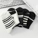 Spring Autumn Striped Mid-calf Socks, Black And White Women, Ins With Letters, Versatile High-waisted Sports Socks For_desvips.com