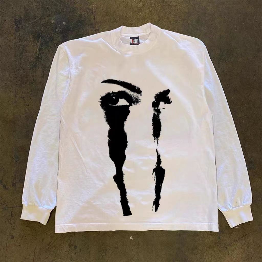 New American Style Men's Long Sleeve Pure Cotton Base Printed Loose Unisex Top_desvips.com
