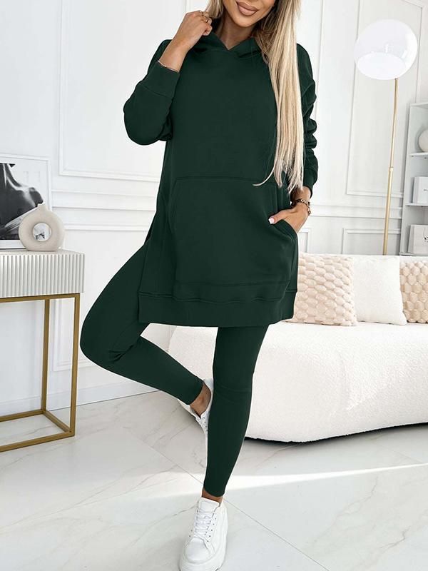 fashion hooded sweater long pants set autumn and winter hooded sweater women's hooded top loose jacket_desvips.com