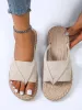 Vacation Apricot For Women, Minimalist Corduroy Toe Post Design Thong Sandals Senior Designer Summer Outdoor Casual_desvips.com