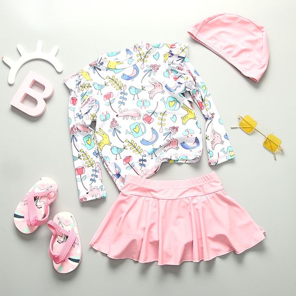 INS Children's Long-sleeve Swimsuit For Girls, One-piece Sun Protection, Cute Baby, Medium And Large Children, Korean_desvips.com