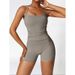 VoleFox Two Pieces Women's Solid Backless Tracksuit Set, Spaghetti Strap Cami Top & High Waist Skinny Shorts, Ladies Sportswear, Summer Outfits 2024_desvips.com