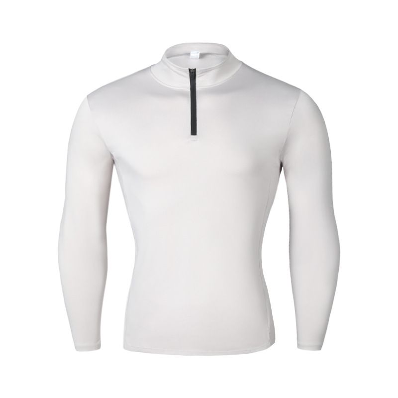 Stand Collar Open Chest Zipper Long Sleeve Tights Fitness Clothes Men's Autumn And Winter Running Fitness Quick Drying Clothes Bottoming Sports Tops_desvips.com