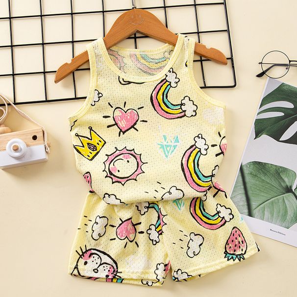 Summer Mesh Two-piece For Children, Thin And Breathable, Sleeveless Boys' Clothing, Cotton Shorts, Girls' Vest Set_desvips.com