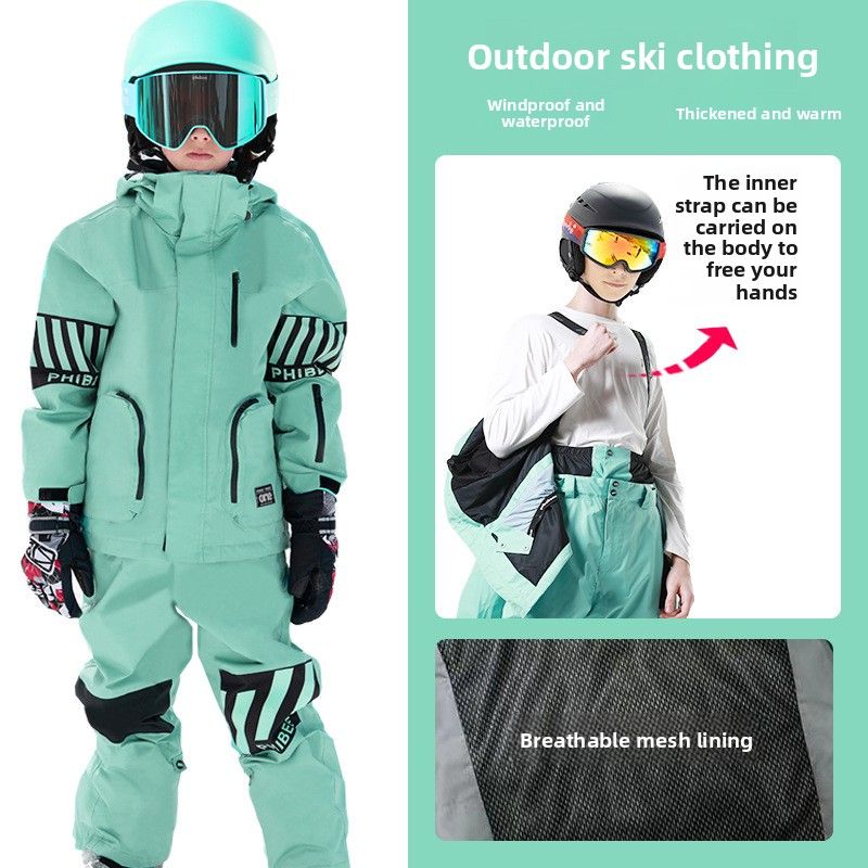 Phibee Elephant Children's Ski Set Boys Girls Workwear Windproof Waterproof Snow Suit For Single And Double Board_desvips.com