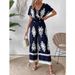 Women's V-neck bat sleeve waist jumpsuit_desvips.com