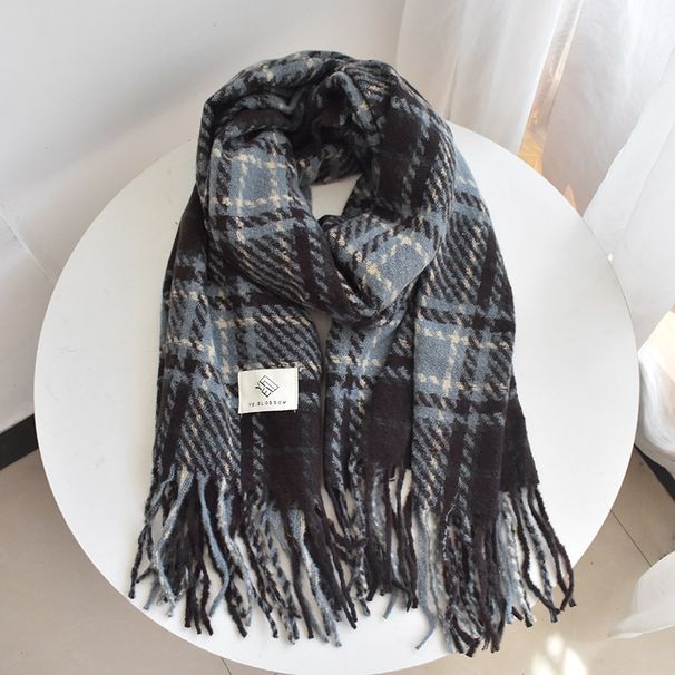 Scarf For Women, Vintage Warm Thick Shawl, Autumn Winter Versatile Plaid New Christmas Haze Blue Hollow Design_desvips.com