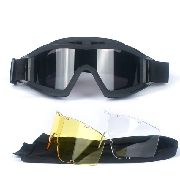 Airsoft Tactical Goggles 3 Lens Windproof Dustproof Shooting Motocross Motorcycle Mountaineering Glasses CS Safe_desvips.com