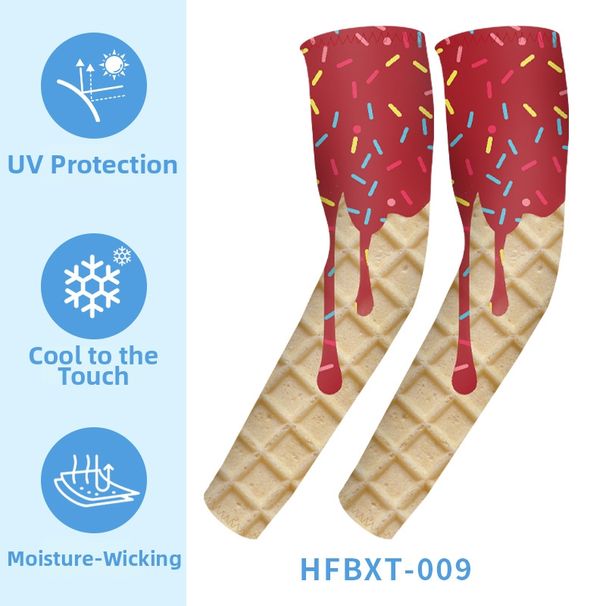 Ice Silk Sun Protection Sleeves For Women UV Printed Arm Protectors For Cycling And Sports Ice Cream Cone Print Can Be Worn By Children_desvips.com