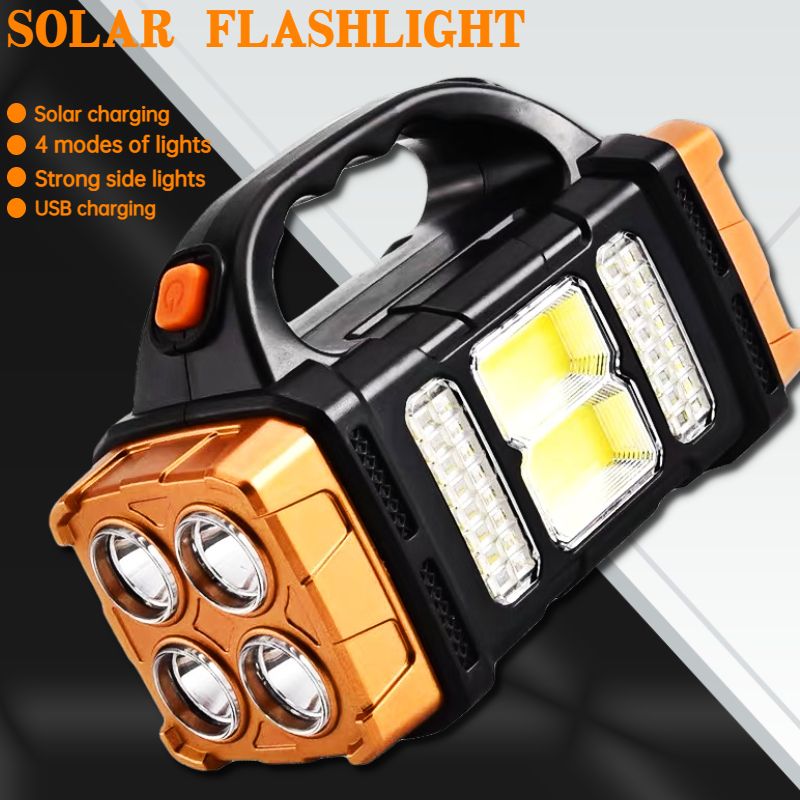 Solar LED Flashlight Portable USB Rechargeable Flashlight Waterproof COB Torch Light Powerful Solar Light For Camping Hi_desvips.com