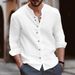 Autumn Winter European American Cross-Border Button Men's Cotton Linen Casual Loose Long Sleeve Chinese Style_desvips.com