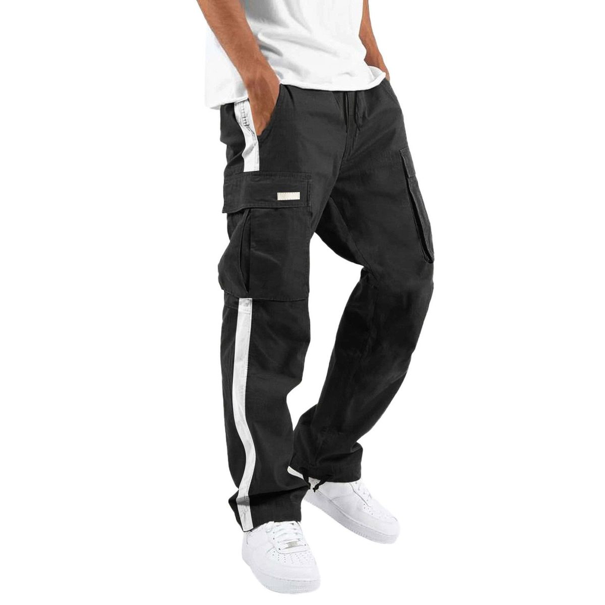 2024 Spring And Autumn New Men's Workwear Drawstring Strap Pocket Colored Pants_desvips.com