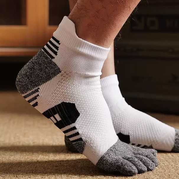 Men's Professional Sports Five-toe Socks, Summer Short Style, Towel Bottom, Thickened, Split-toe Socks For Running_desvips.com