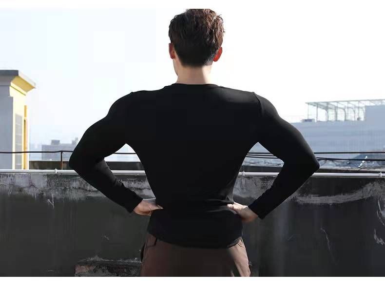 Sports Long Sleeve T-Shirt For Men V-Neck Round Neck Tight-Fitting Moisture-Wicking High Elastic Training Running_desvips.com