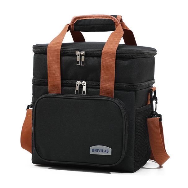 New Double-layer Lunch Bag, Large-capacity Cooling Bag, Crossbody Insulated Bag With Multiple Pockets For Camping, Picnic_desvips.com