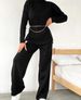 Women's simple long-sleeved loose casual sweater knitted top trousers wide-leg pants two-piece suit_desvips.com