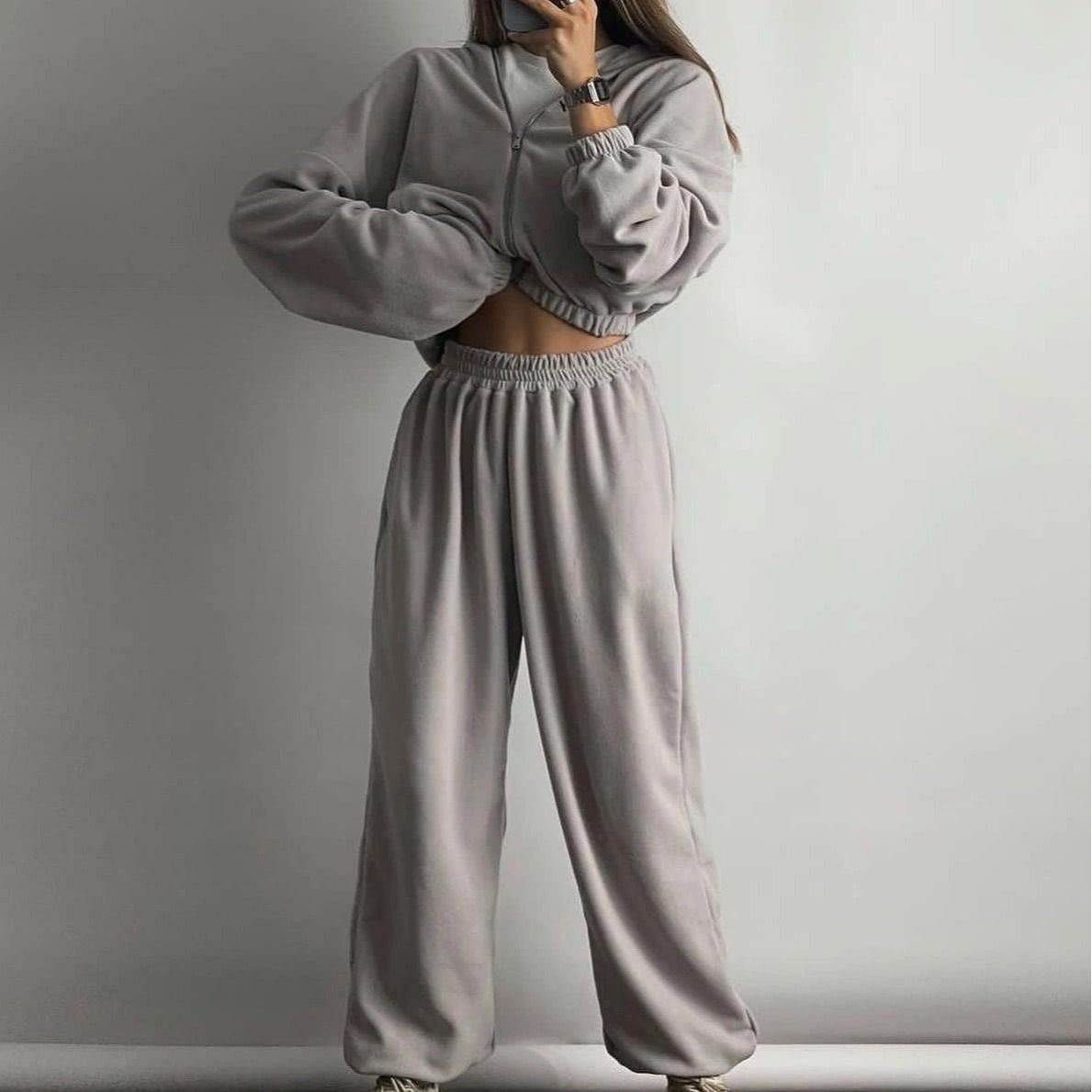 Women's Clothing women's silver fox fleece sweatshirt two piece suit women's stock 1213_desvips.com